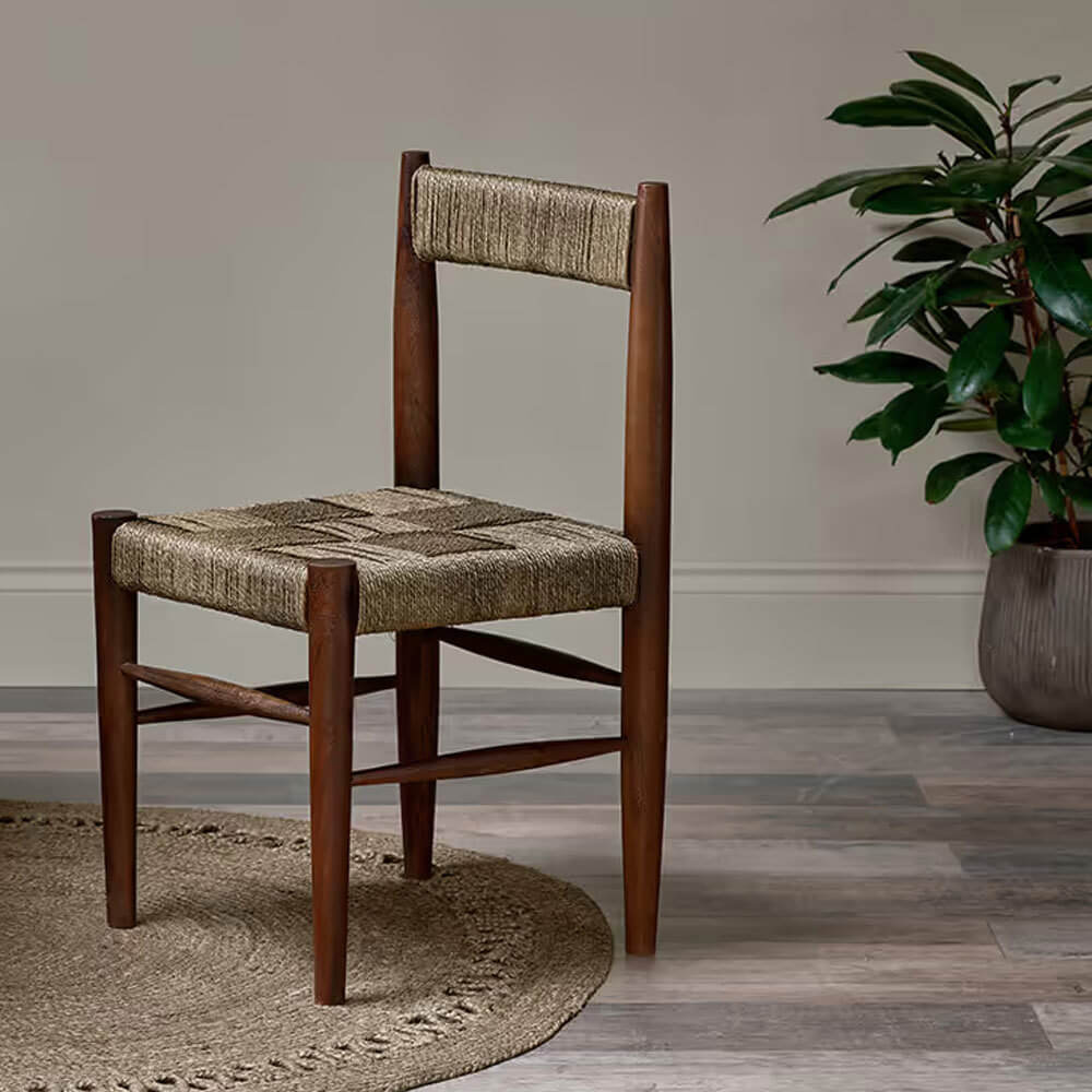 Nkuku Raunak Washed Walnut Acacia Woven Dining Chair